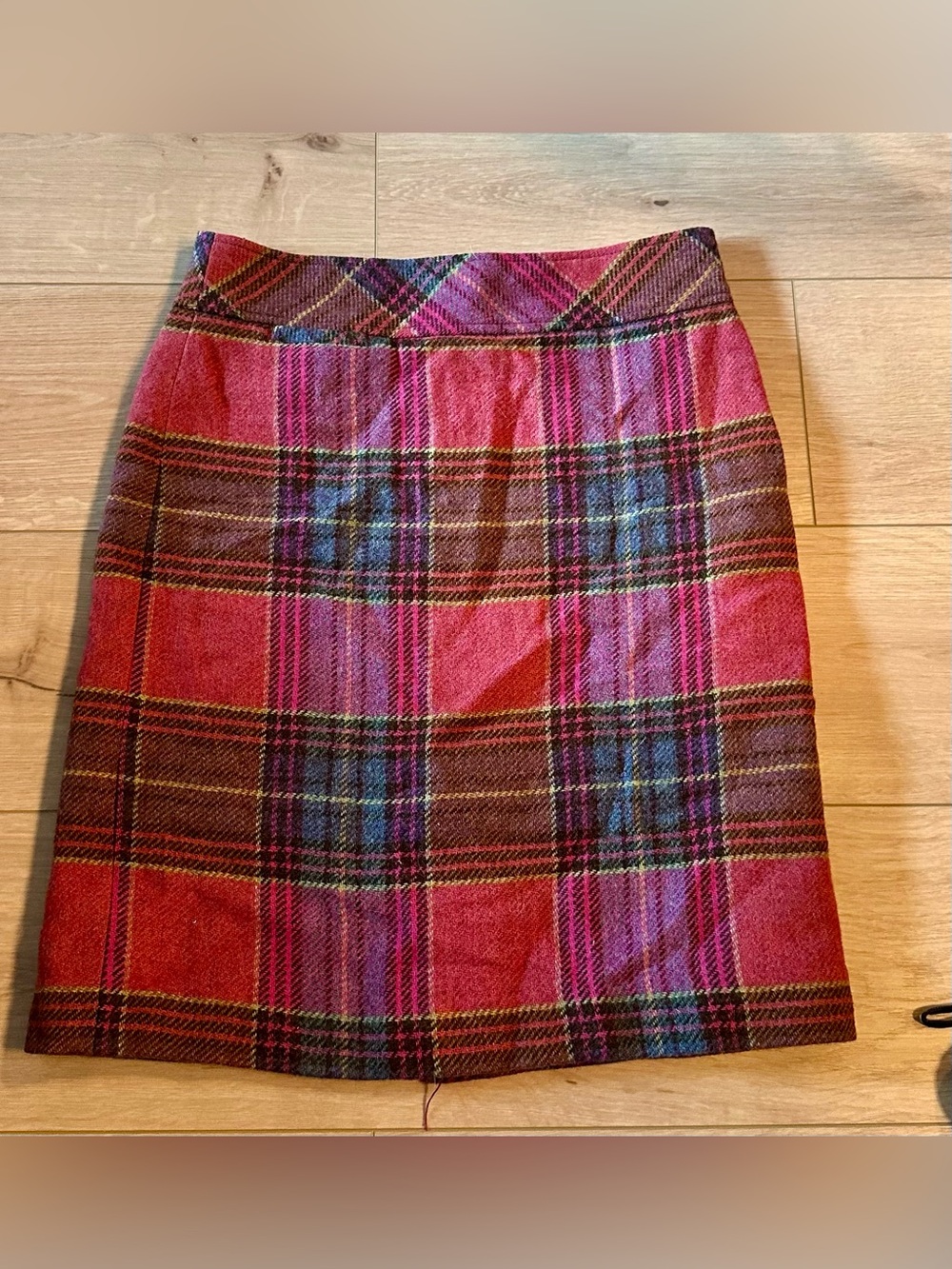 L.L.Bean Vintage Plaid Wool Blend Skirt Red Pink Blue Size 6